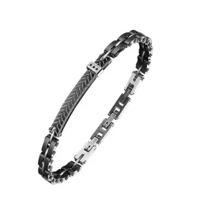 Men’s Wood and Gold-Plated Zircon Link Bracelet