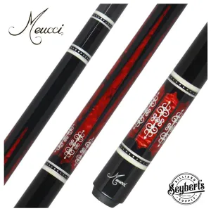 Meucci 21st Century 3 Black - Red Pearl - Black Wrap Pool Cue with Carbon Shaft - 2103BKRDBKC