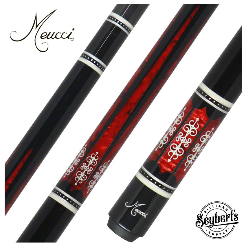 Meucci 21st Century 3 Black - Red Pearl - Black Wrap Pool Cue with Carbon Shaft - 2103BKRDBKC