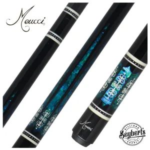 Meucci 21st Century 3 Black - Turq Pearl - Black Wrap Pool Cue with Carbon Shaft - 2103BKTURBKC
