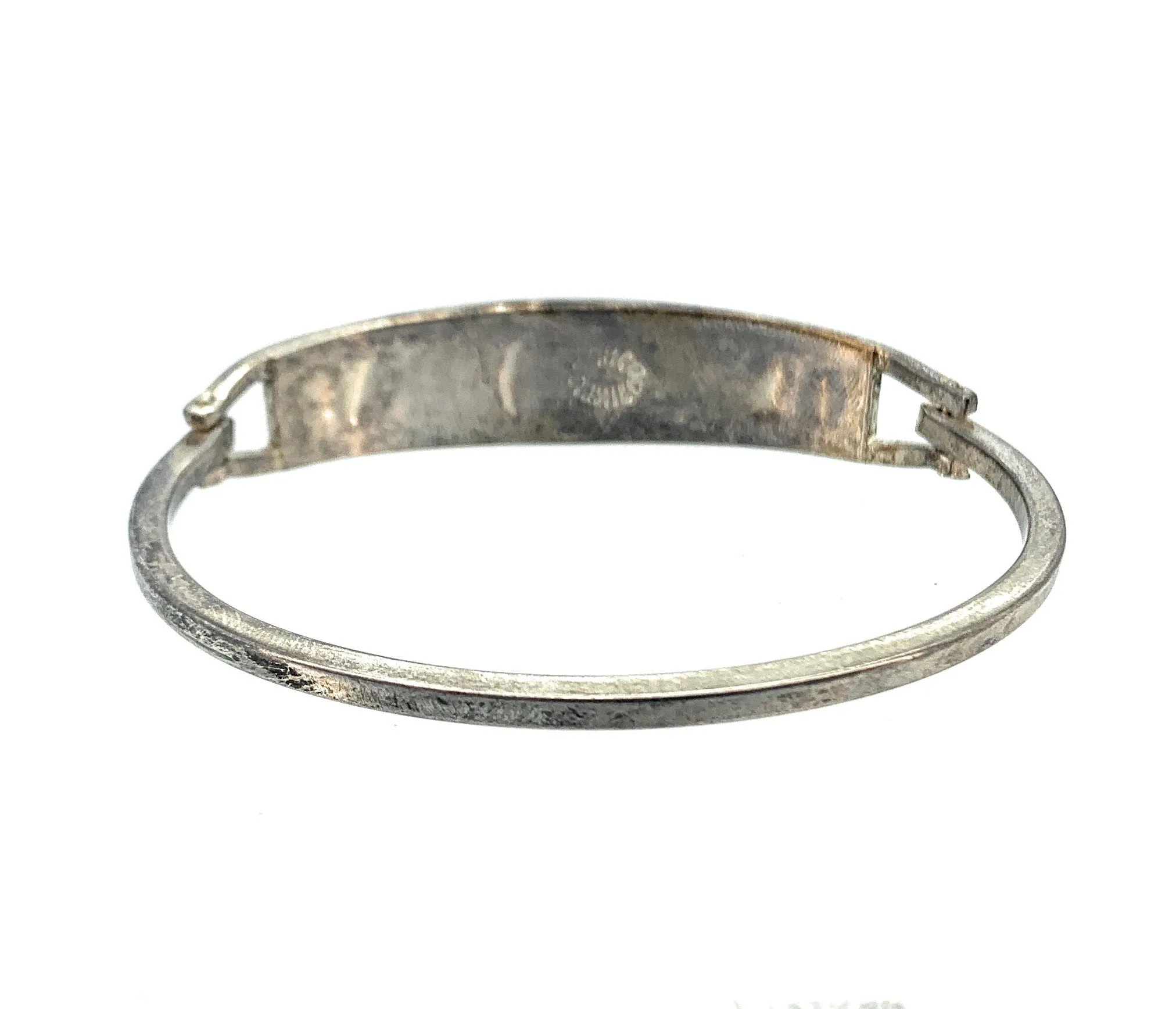 Mexico Sterling Silver, Multi-Stone Inlay Hinged Bangle Cuff Bracelet