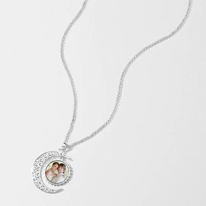 Moon Heart Necklace With Photo - Custom Personalized Necklace - Wedding Anniversary Gift - Present for Wife or Girlfriend
