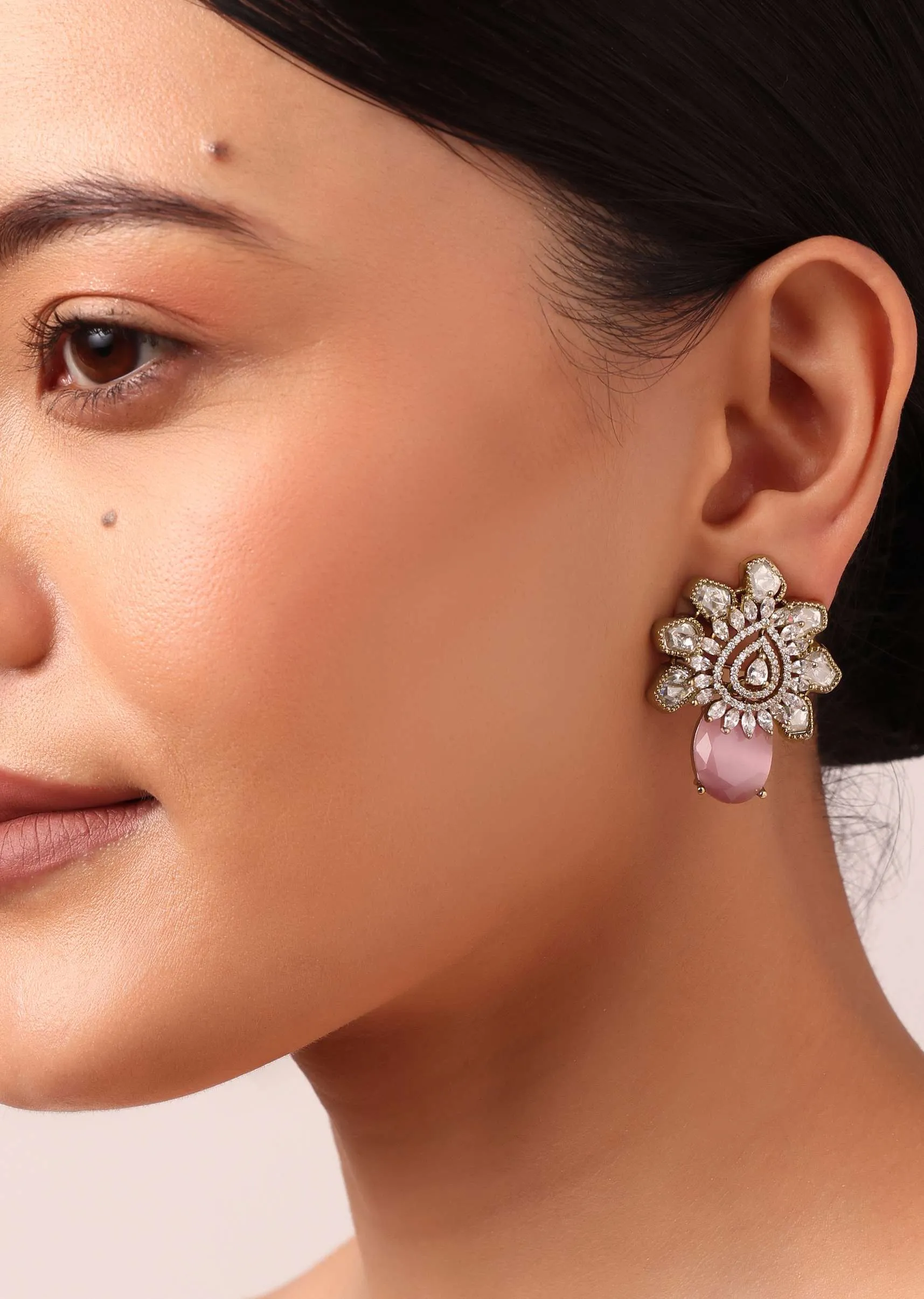 Multicolor Oversized Kundan Studs With Floral Motif
