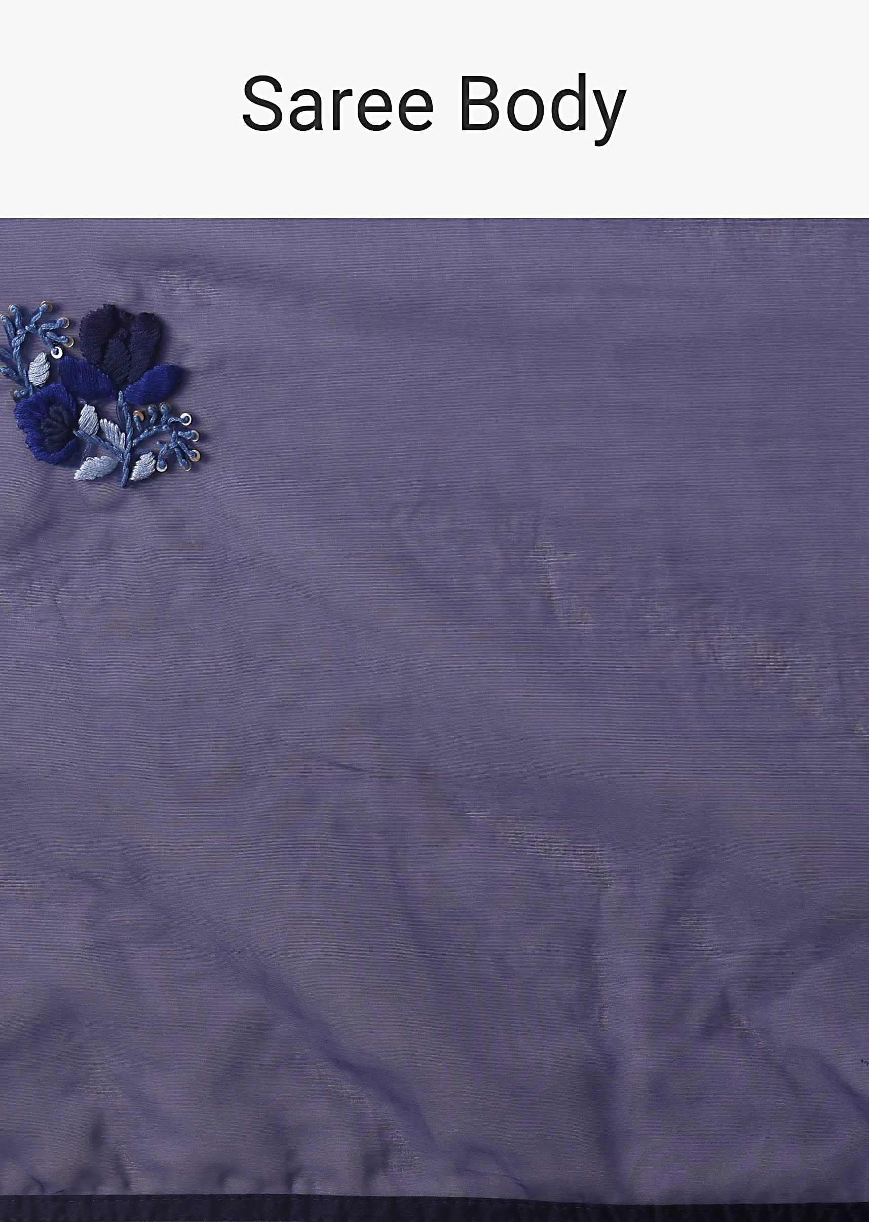 Navy Blue Organza Saree With Flower Bud Embroidery