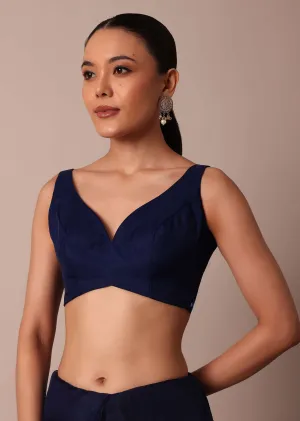 Navy Blue Organza Saree With Flower Bud Embroidery