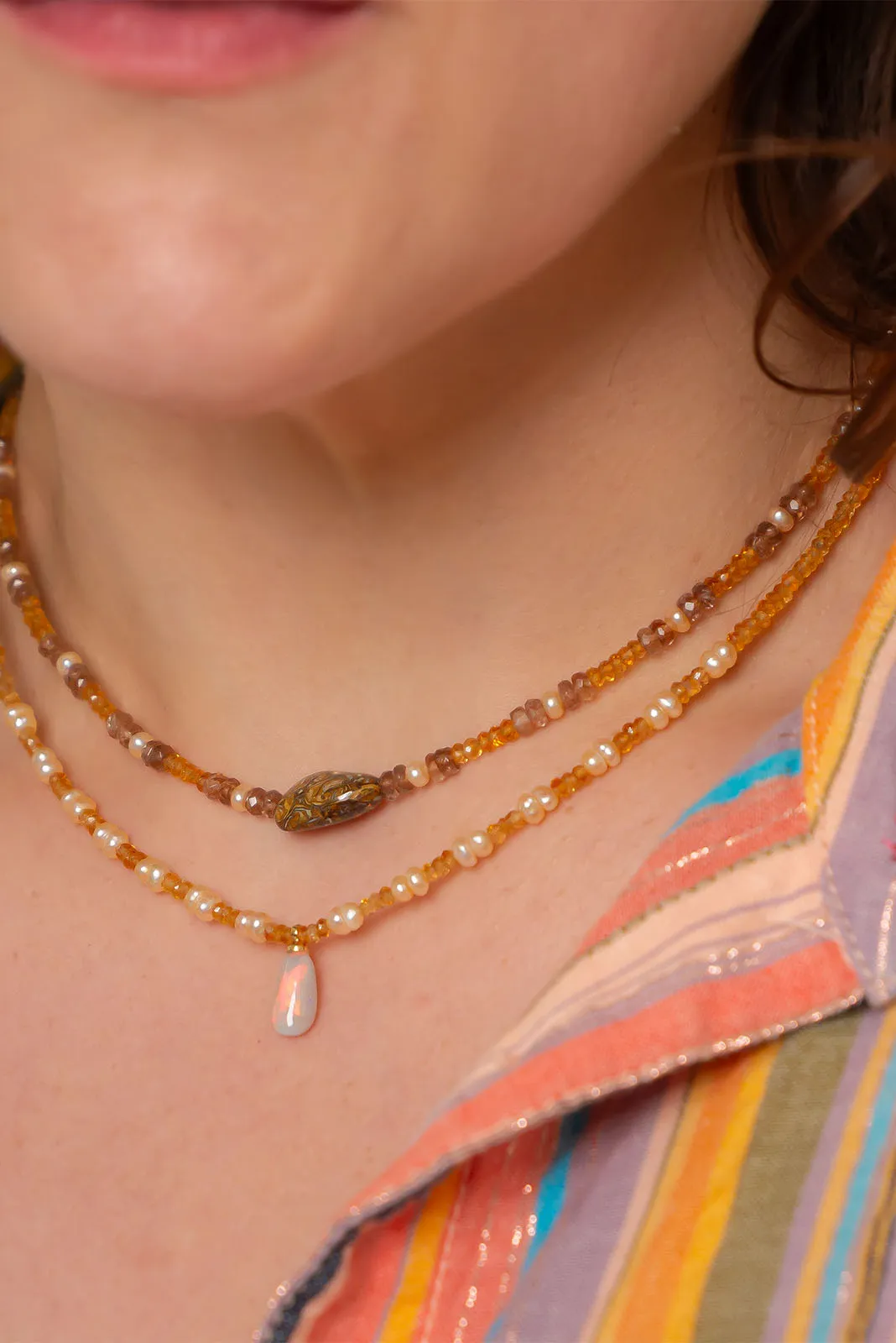 Necklace Gemstone Helios Opal & Pearl