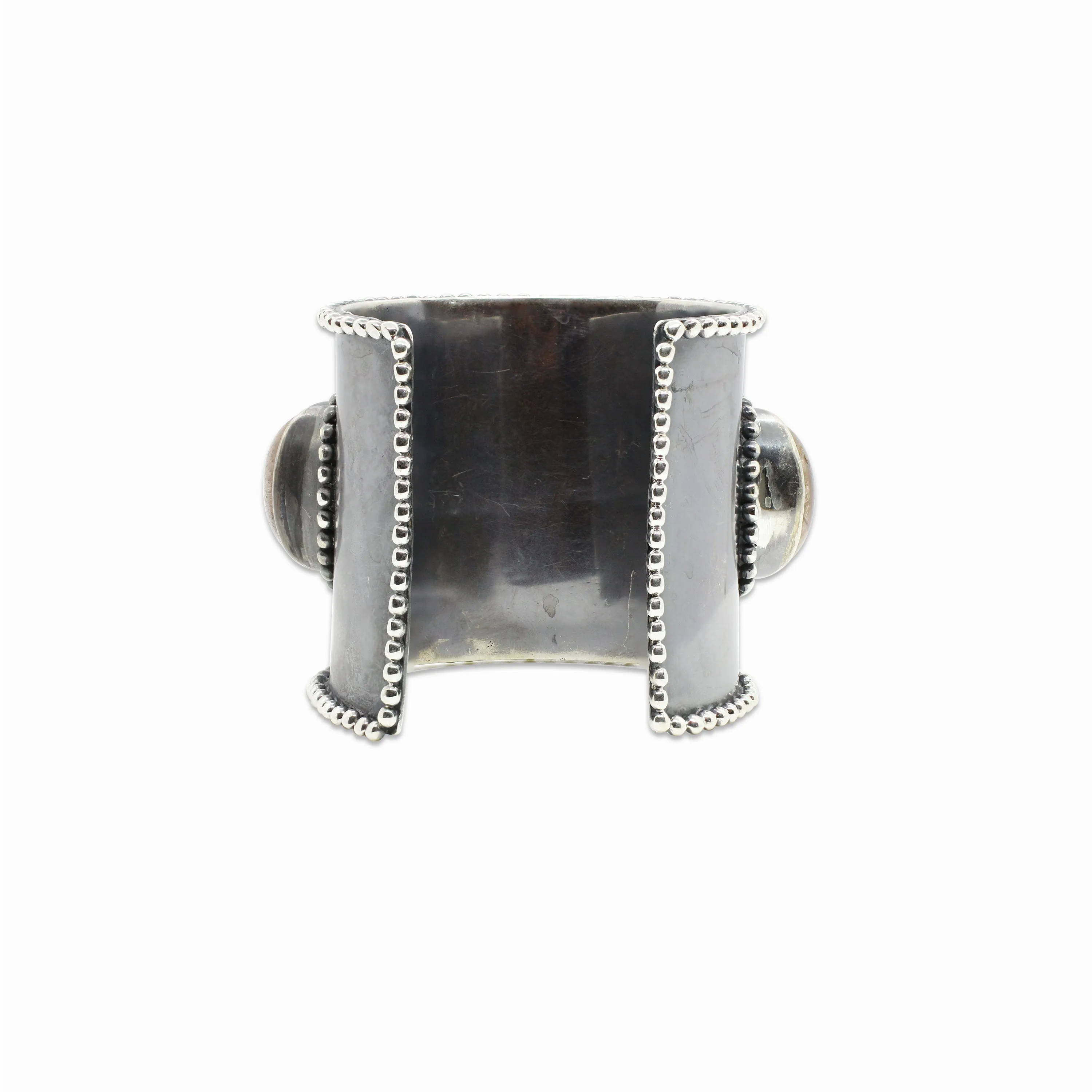 One of a Kind Moonstone Rutilated Quartz Beaded Cuff in Sterling Silver with 18K Gold Adam