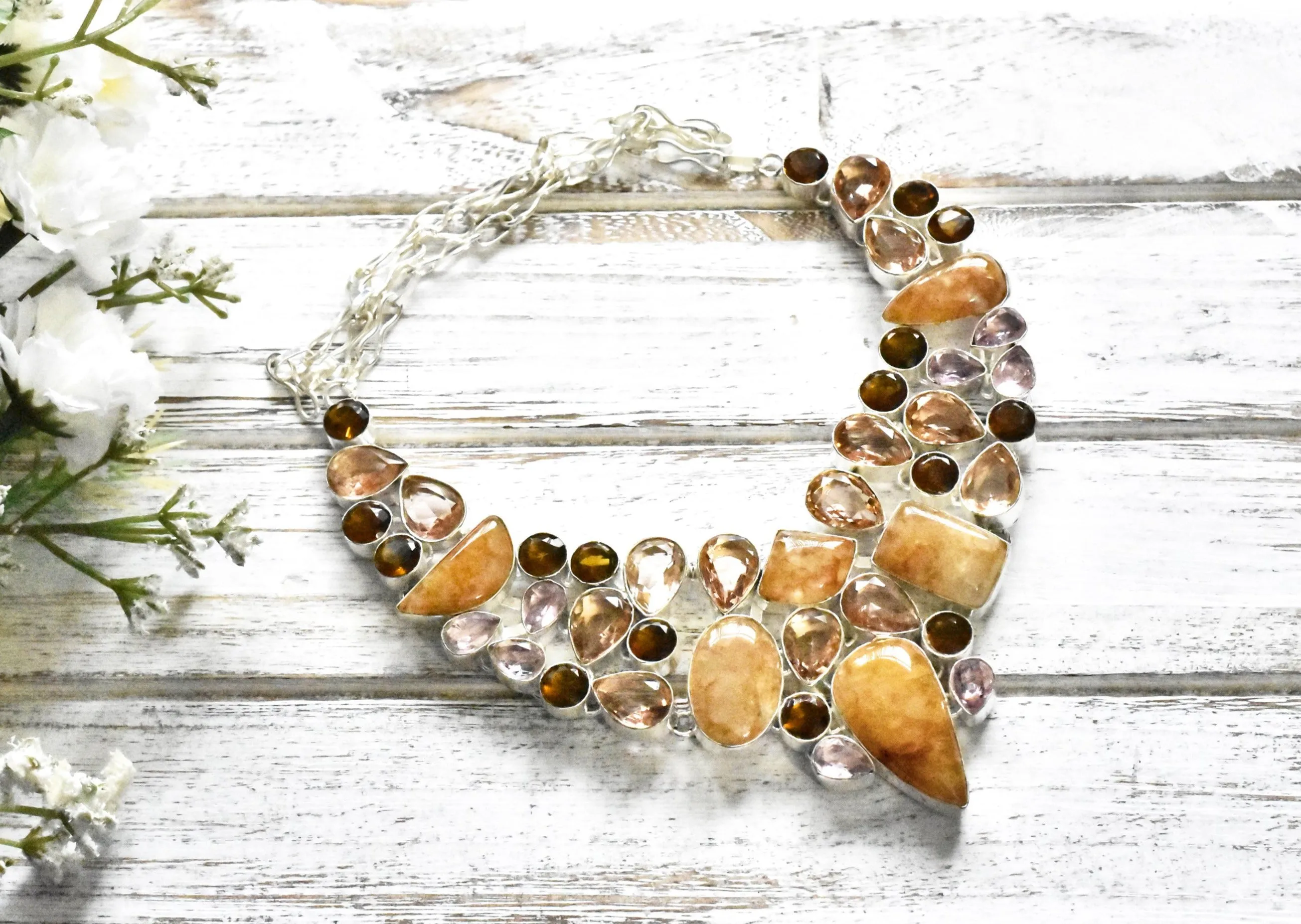 Orange Calcite Citrine Mixed Stones Necklace