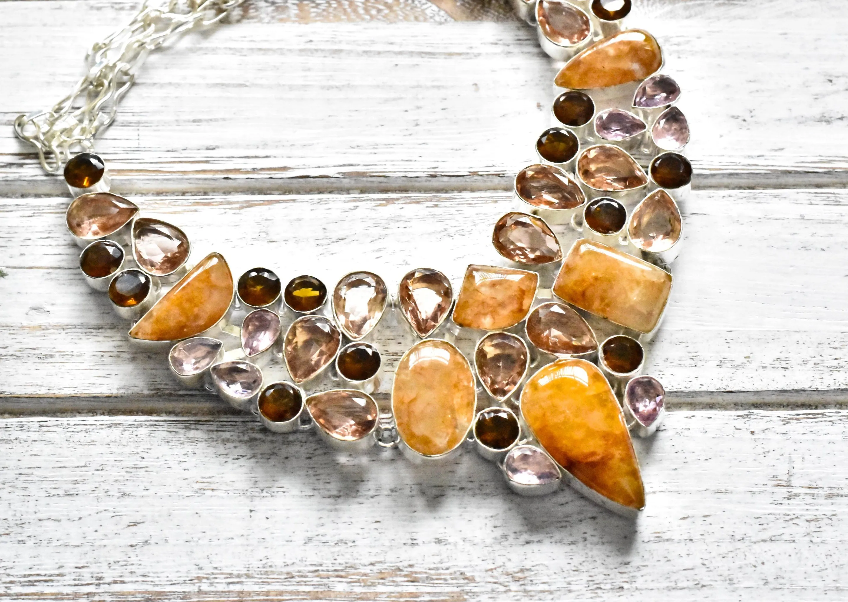 Orange Calcite Citrine Mixed Stones Necklace