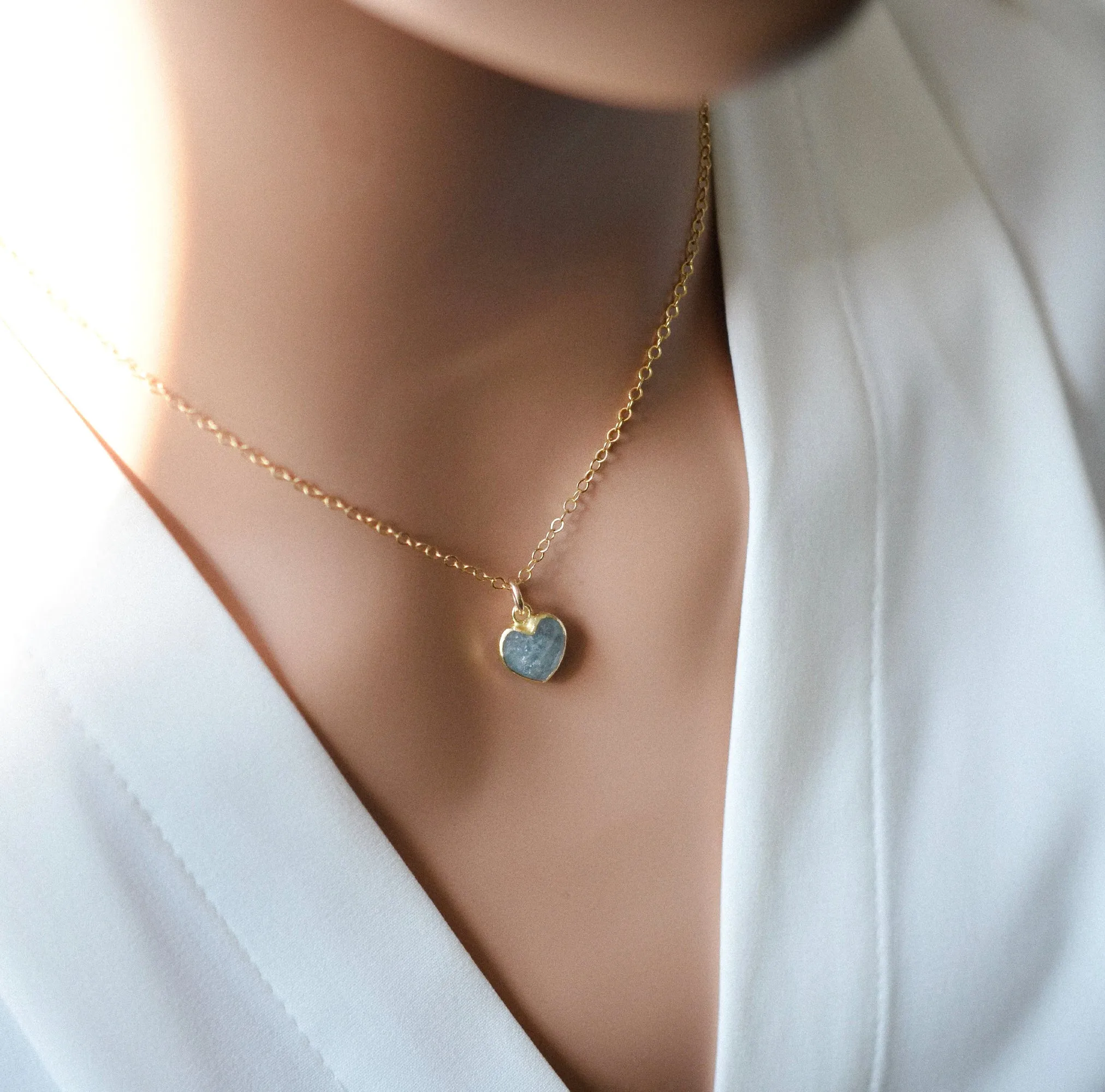 Pale Blue Aquamarine Heart Pendant