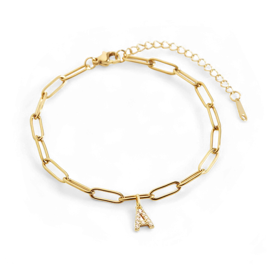 Paperclip Pave Initial Bracelet