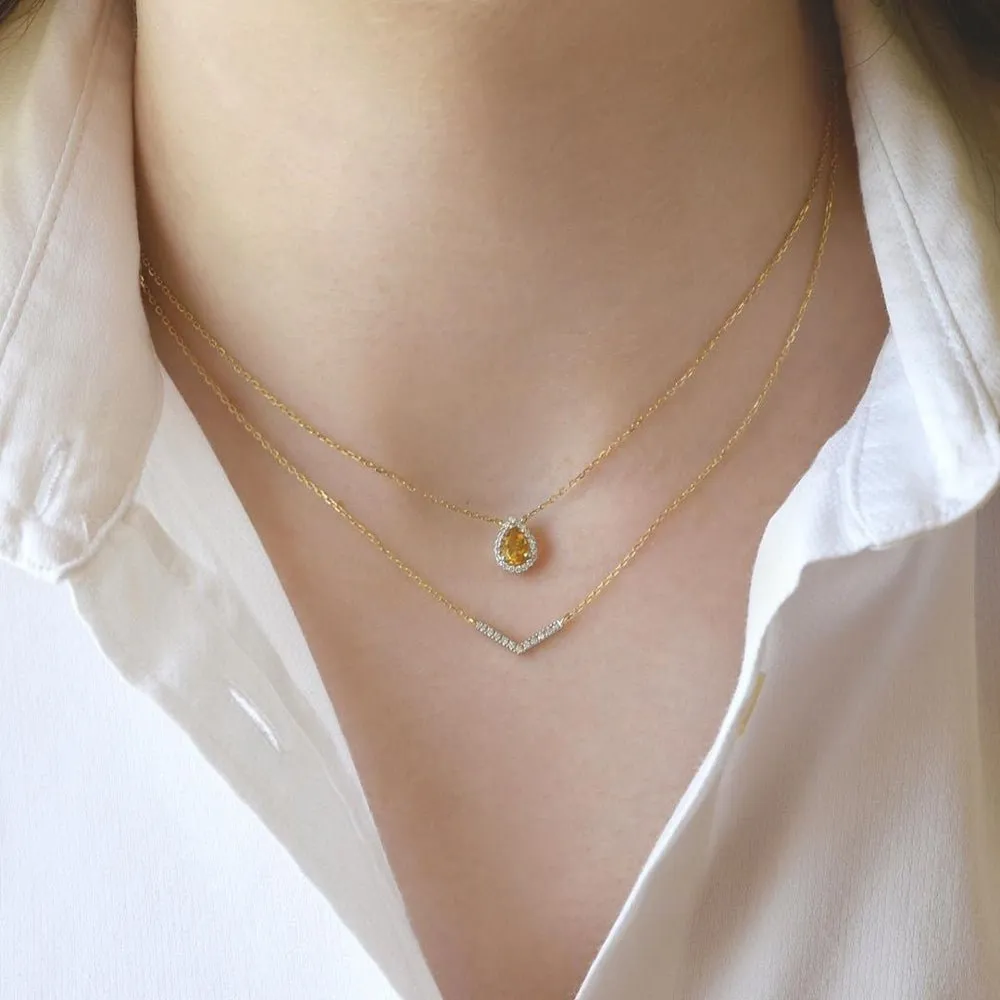 Pear Diamond Necklace in Citrine