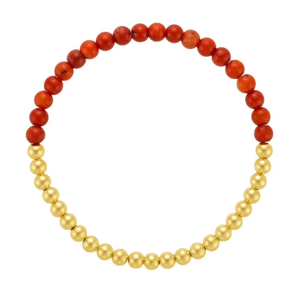 Red Coral Bracelet in 14k Gold Filled 4mm Beads