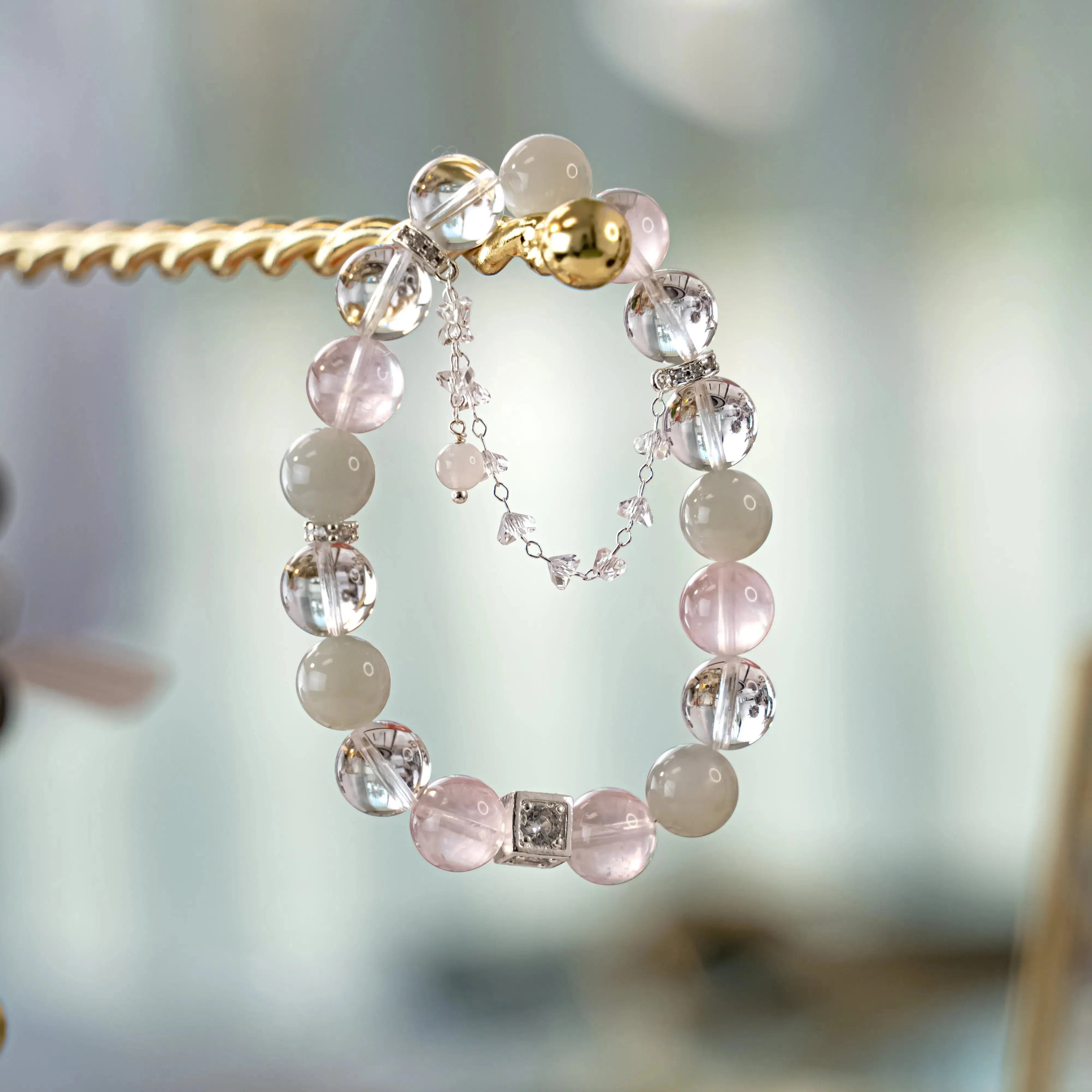Rose & Clear Quartz Moonstone Bracelet