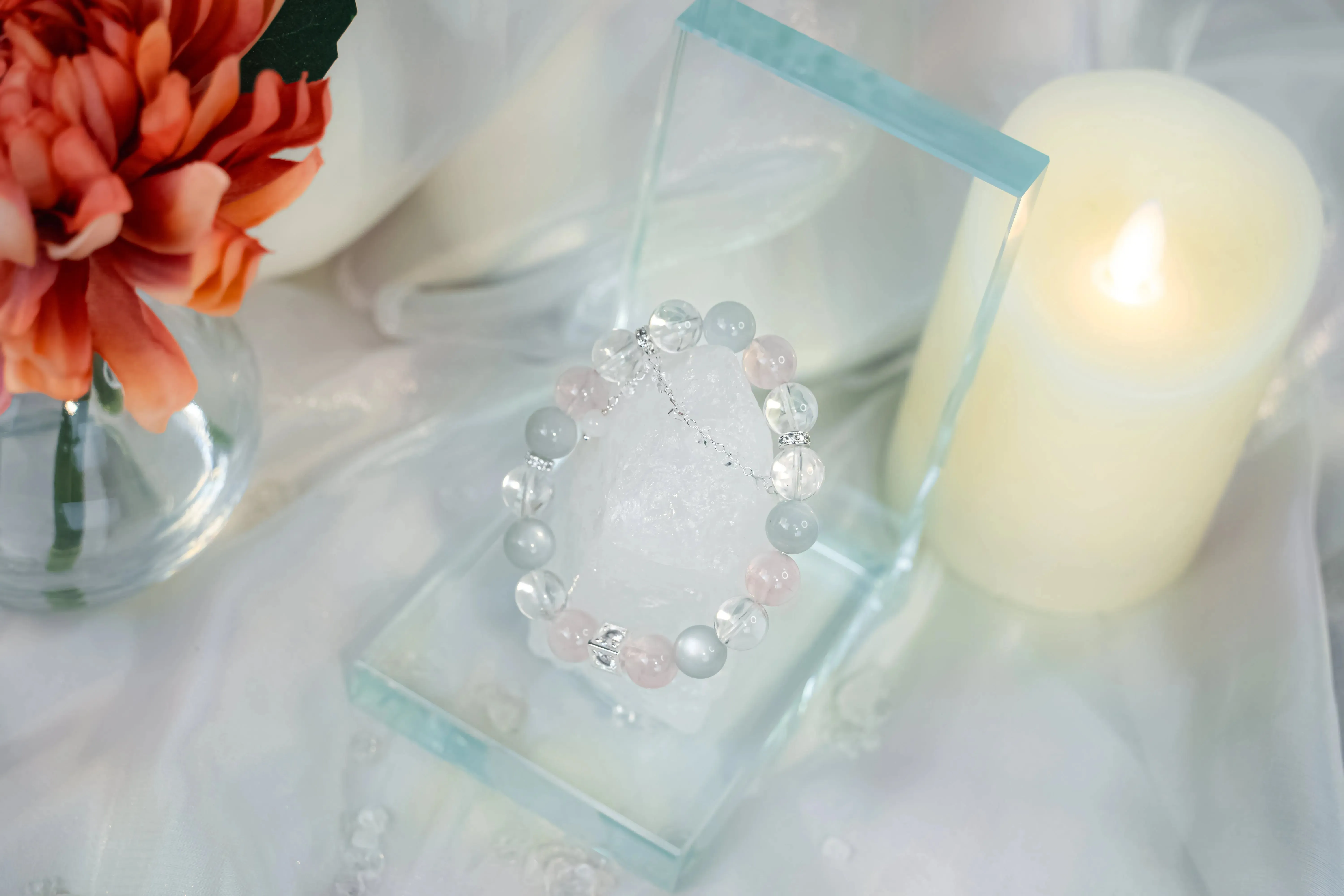 Rose & Clear Quartz Moonstone Bracelet