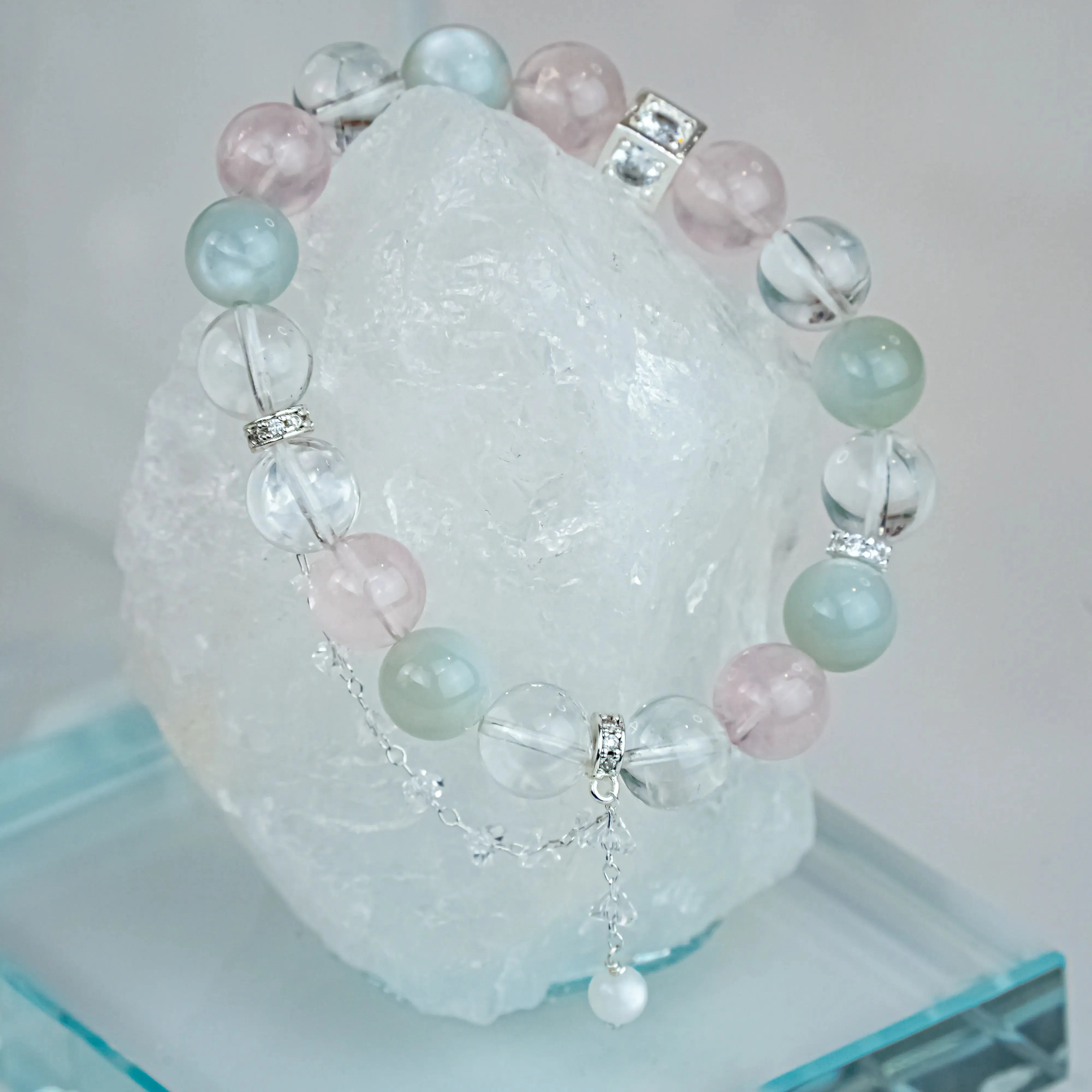 Rose & Clear Quartz Moonstone Bracelet
