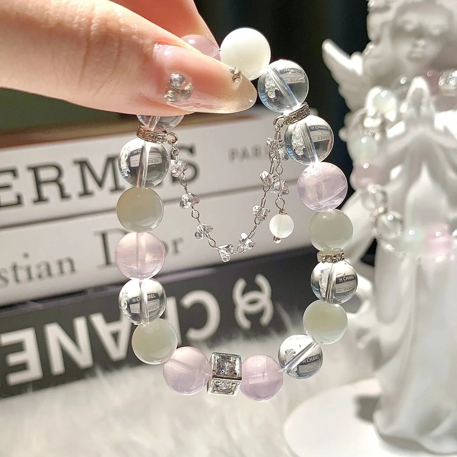 Rose & Clear Quartz Moonstone Bracelet