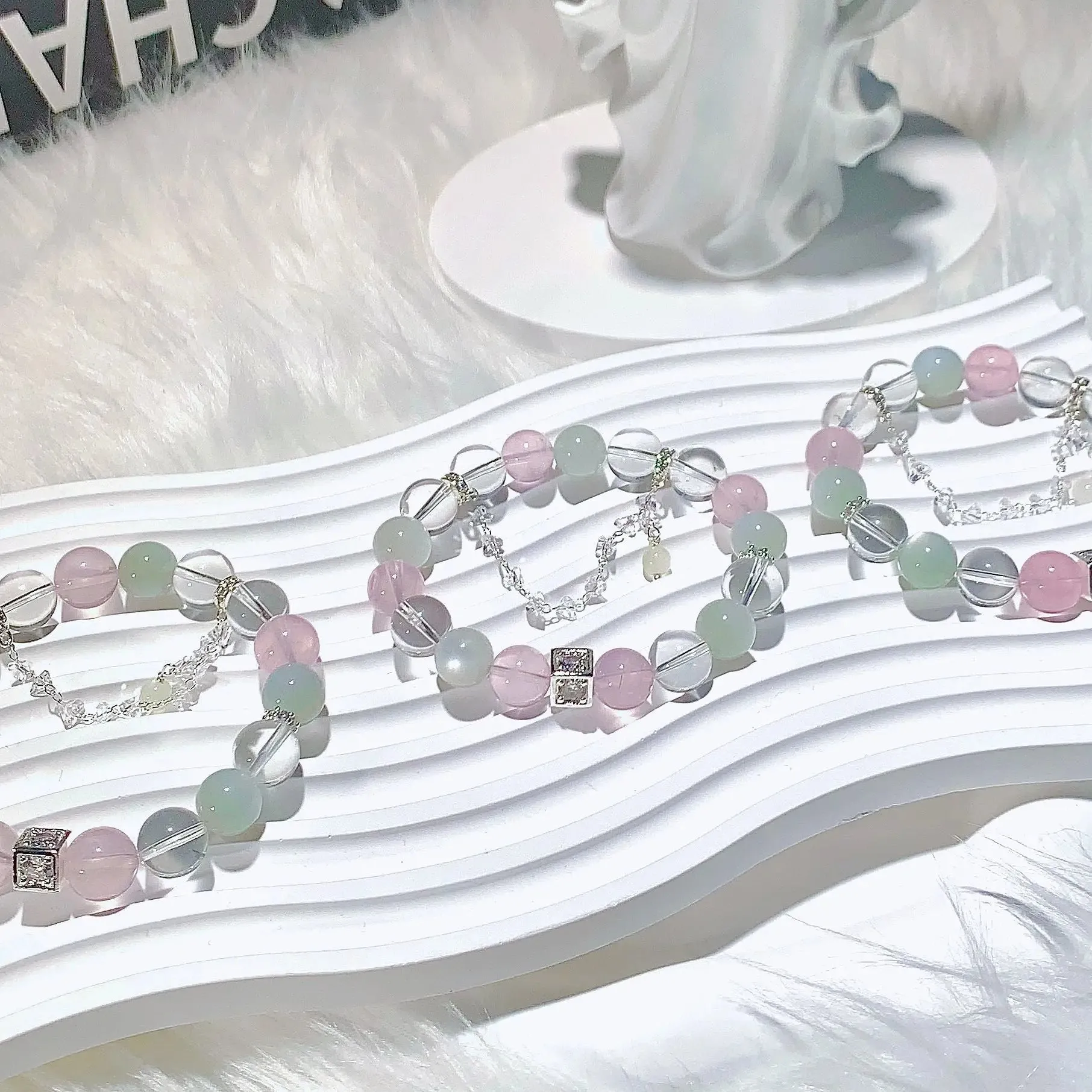 Rose & Clear Quartz Moonstone Bracelet