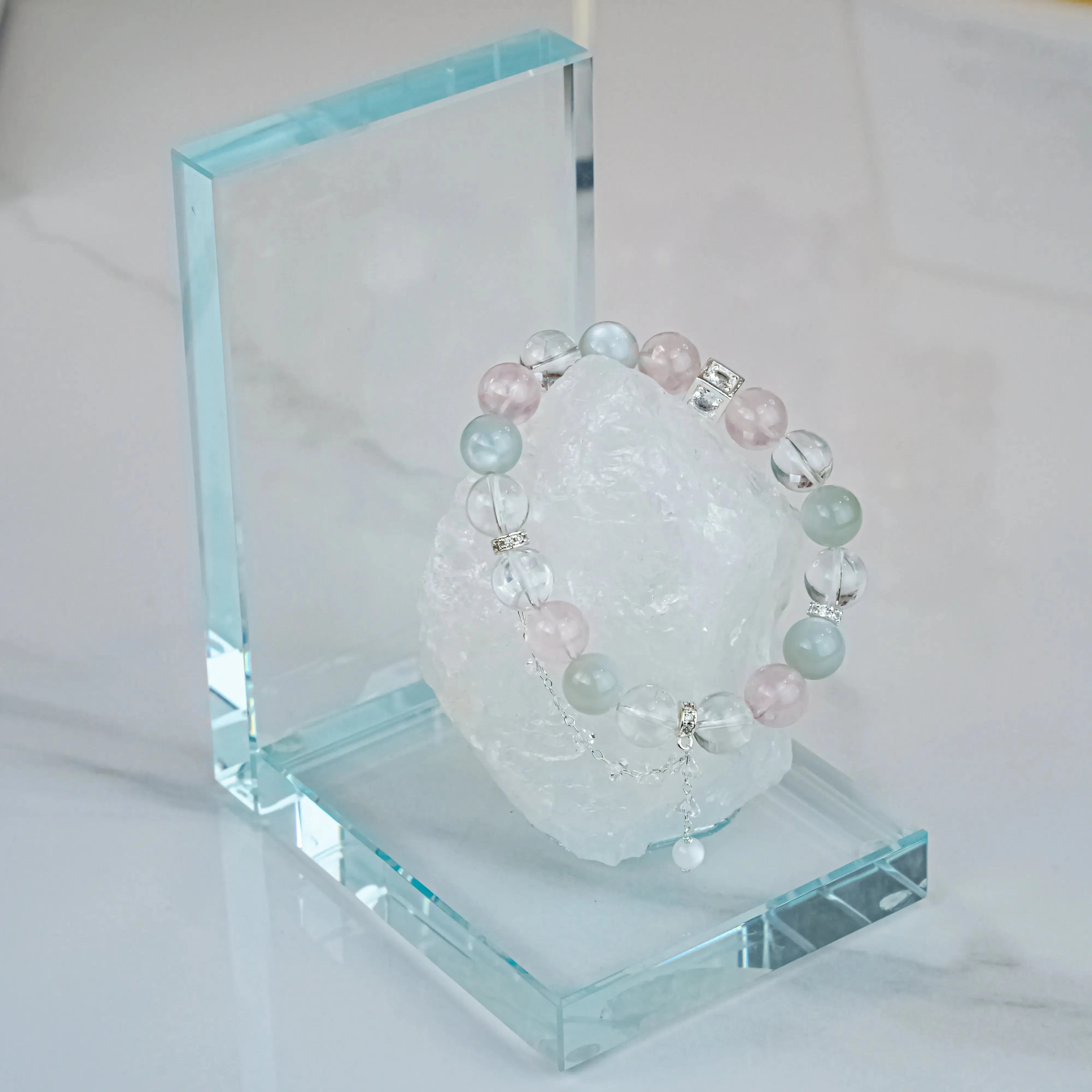 Rose & Clear Quartz Moonstone Bracelet