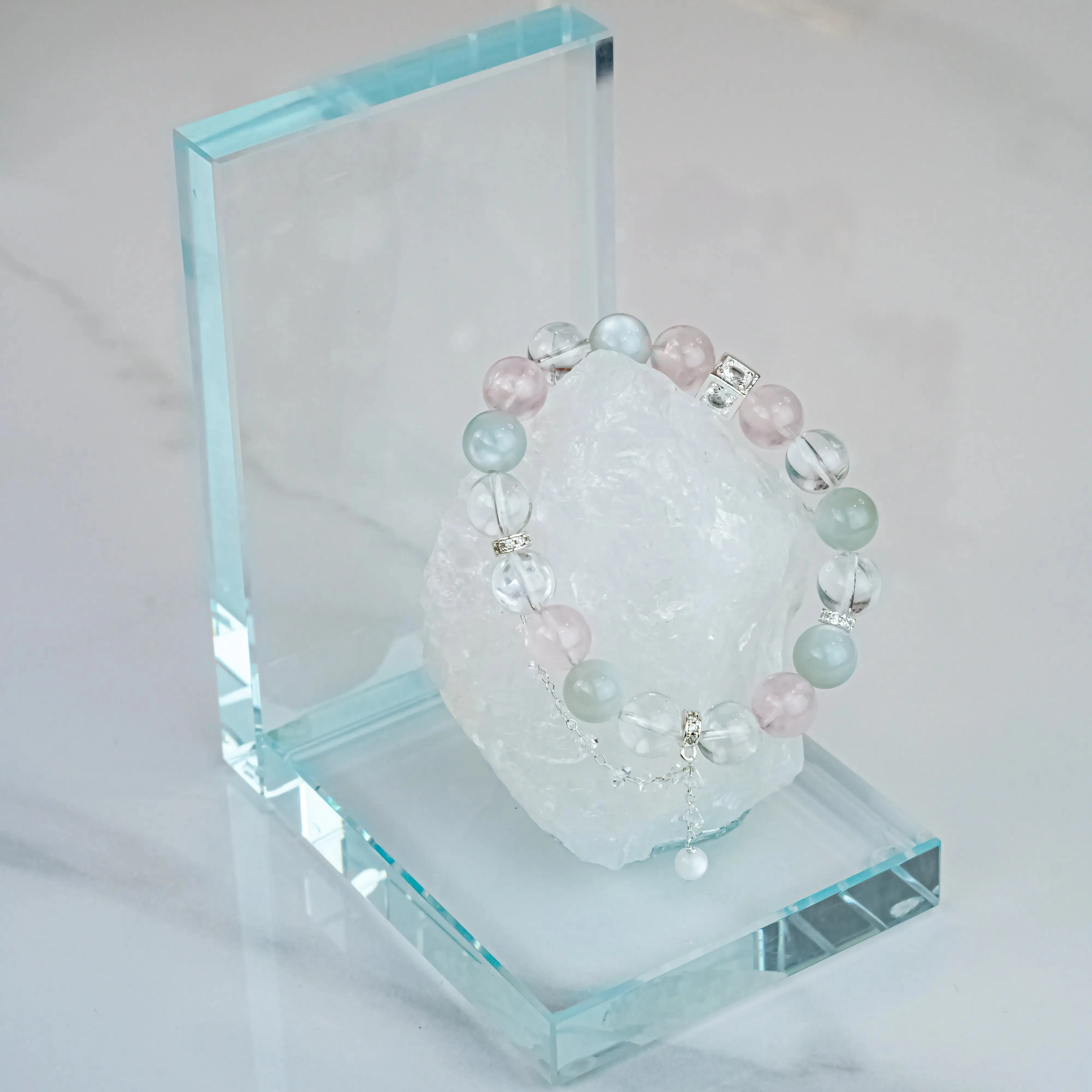 Rose & Clear Quartz Moonstone Bracelet