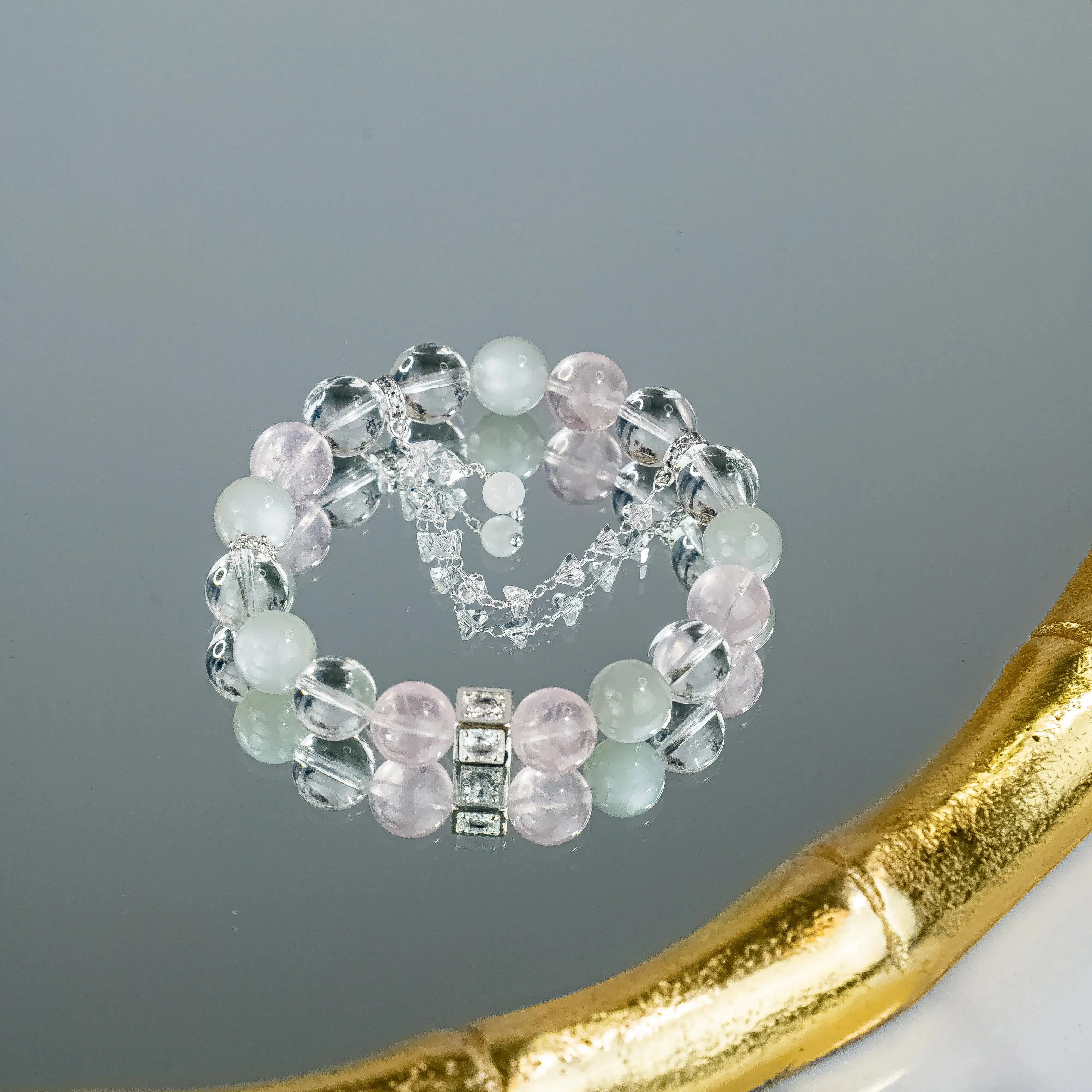 Rose & Clear Quartz Moonstone Bracelet