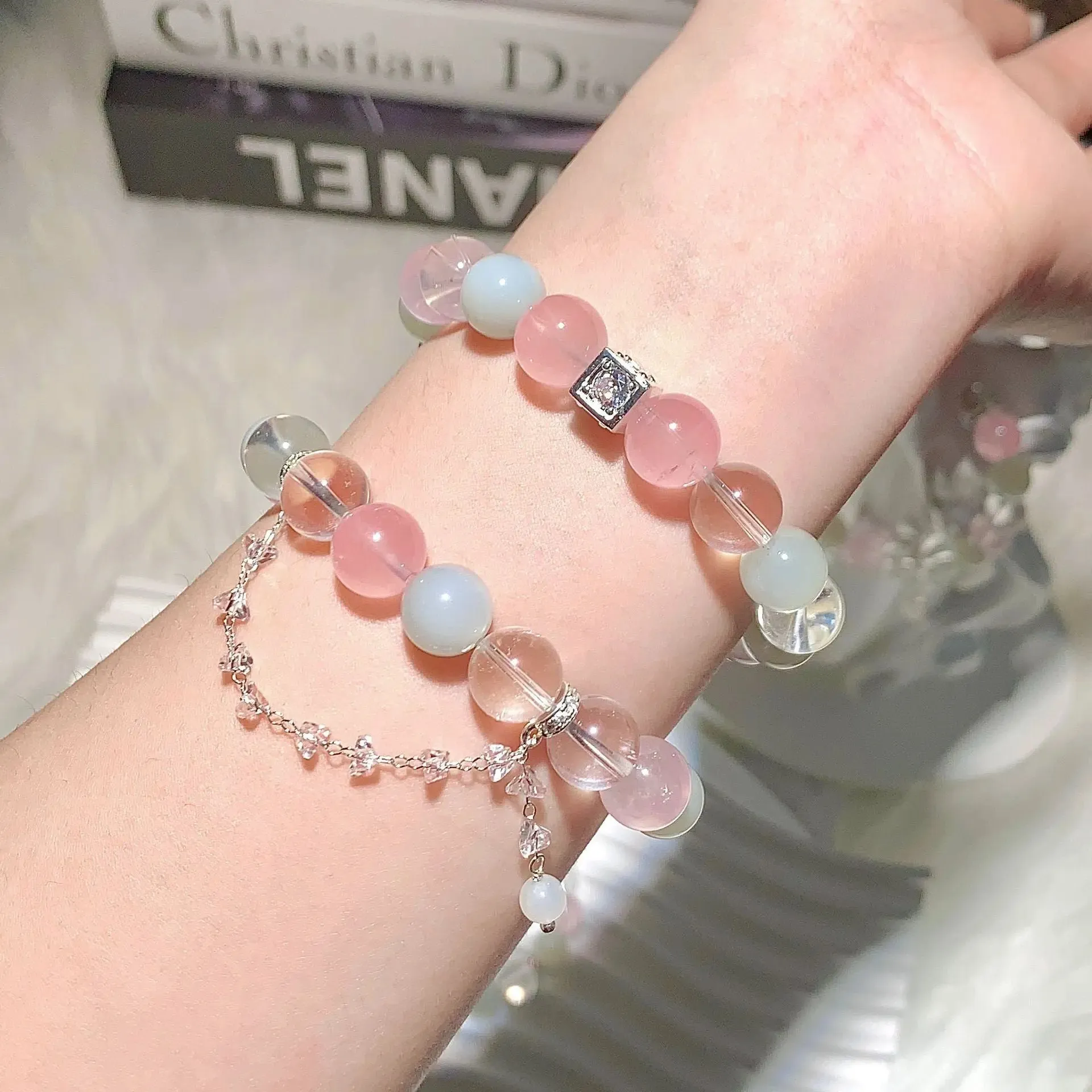 Rose & Clear Quartz Moonstone Bracelet