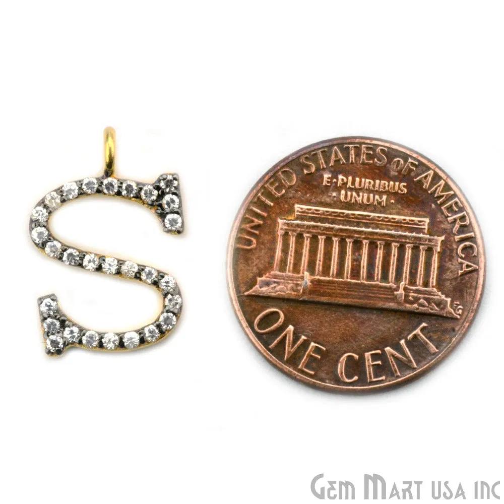'S' Alphabet Charm CZ Pave Gold Vermeil Charm for Bracelet & Pendants