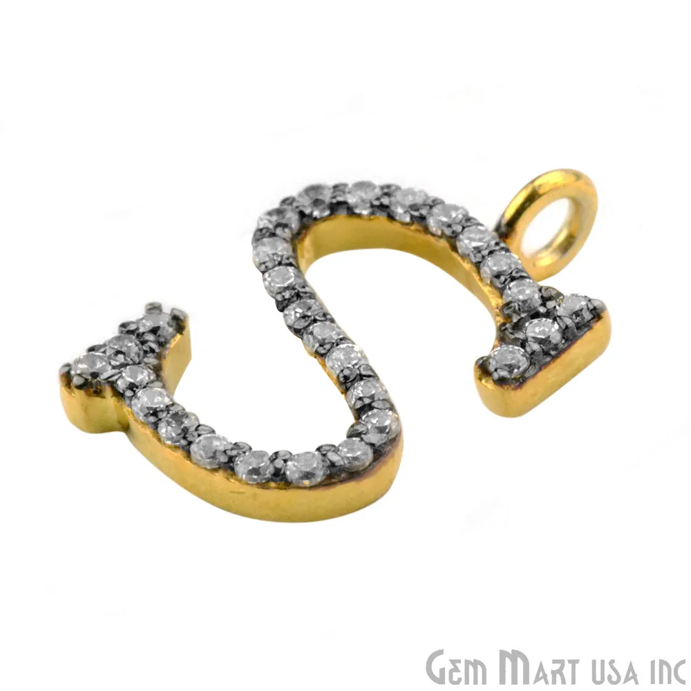 'S' Alphabet Charm CZ Pave Gold Vermeil Charm for Bracelet & Pendants