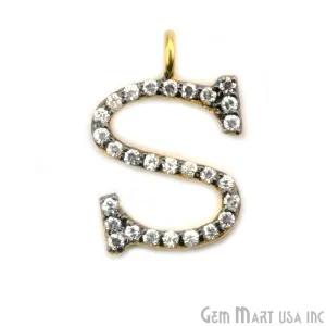 'S' Alphabet Charm CZ Pave Gold Vermeil Charm for Bracelet & Pendants
