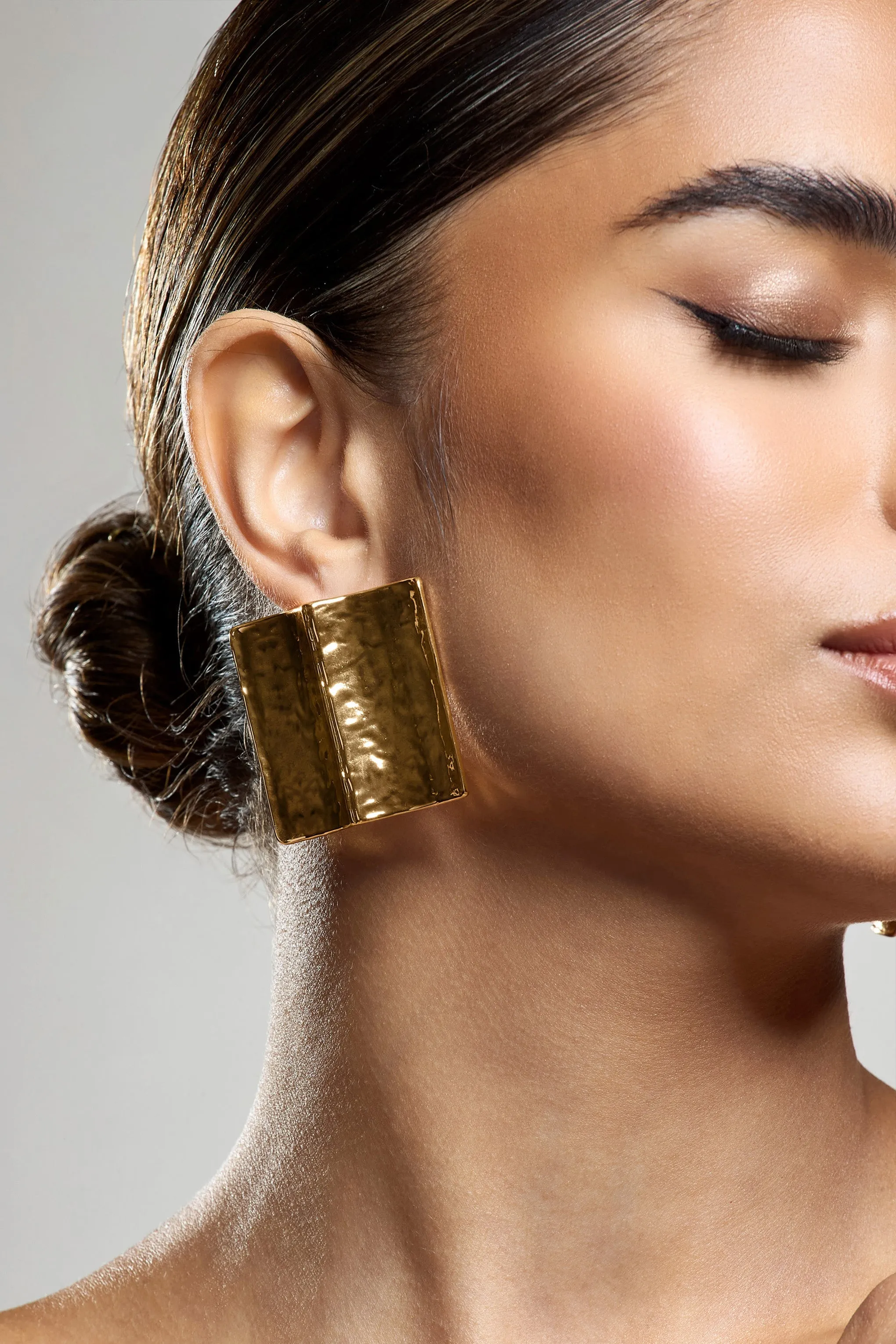 Serengeti | Gold Hammered Square Statement Earrings