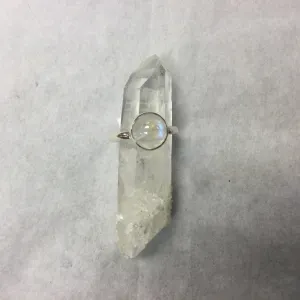 Silver Rainbow Moonstone Round Cut Ring
