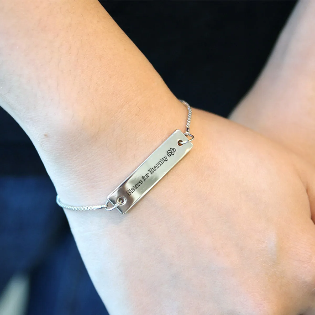 Silver Sisters for Eternity Adjustable Bar Bracelet