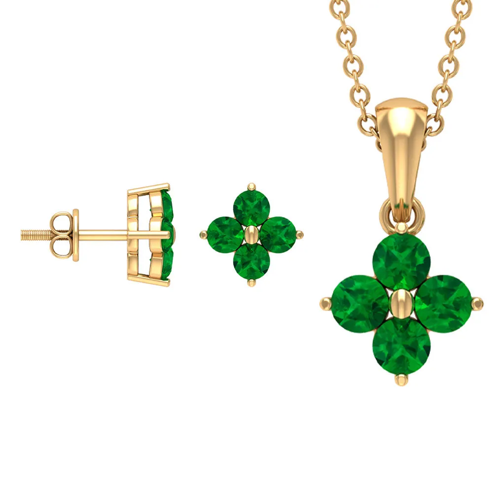 Simple Floral Jewelry Set with Emerald