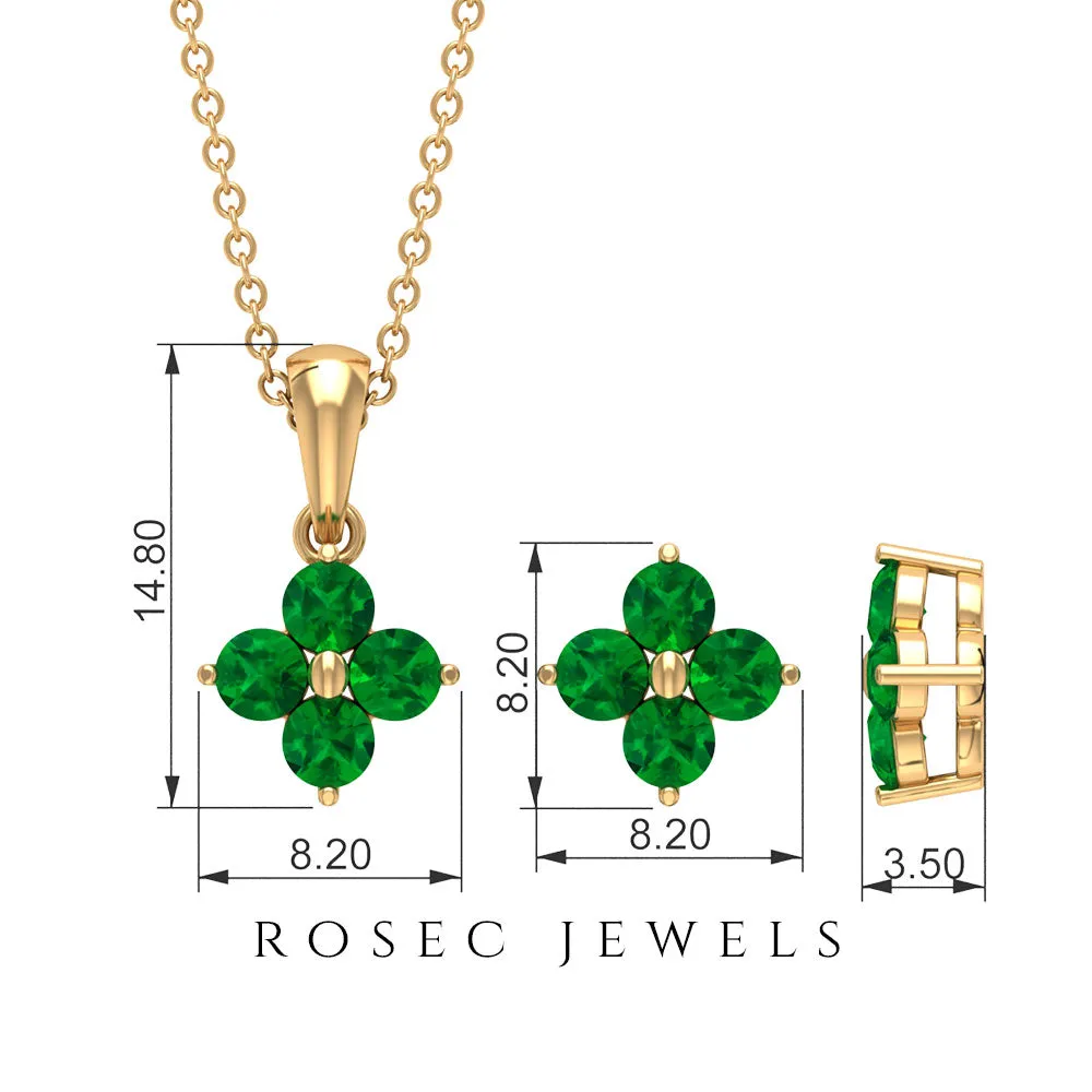 Simple Floral Jewelry Set with Emerald