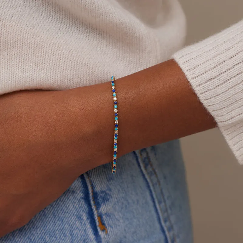 Small 4-Prong Diamond, Turquoise, and Lapis Tennis Bracelet