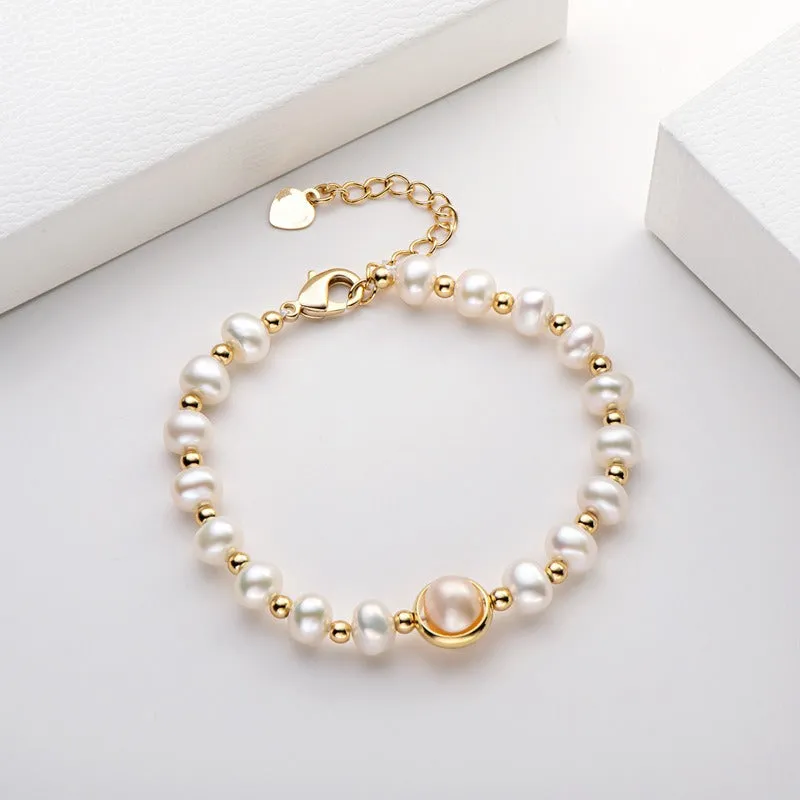 Small Design Luxury And Premium 14K Gold Wrapped Pearl Bracelet Womens Natural Freshwater Pearl Jewelry