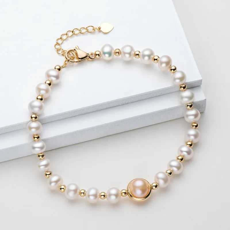 Small Design Luxury And Premium 14K Gold Wrapped Pearl Bracelet Womens Natural Freshwater Pearl Jewelry