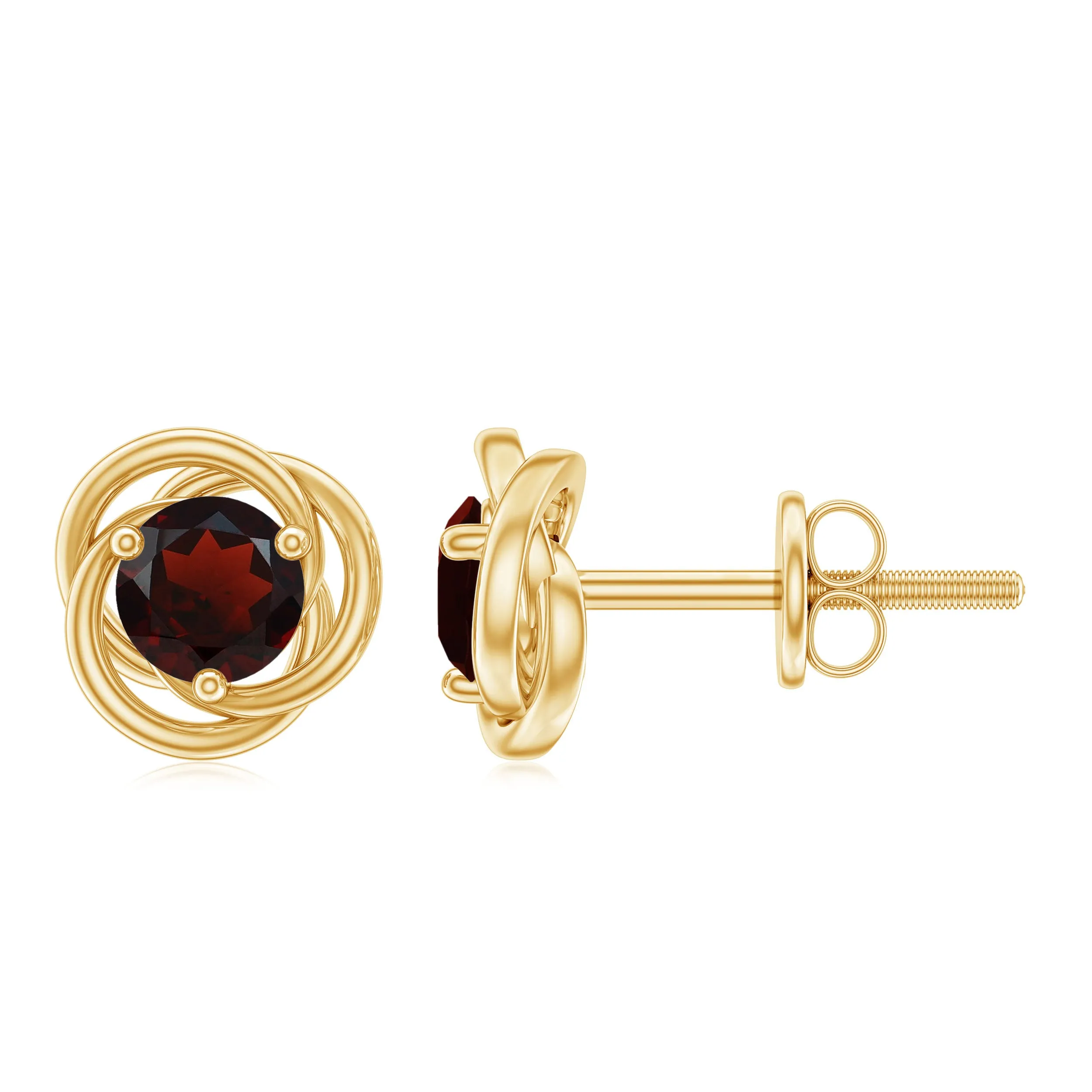 Solitaire Garnet Swirl Stud Earrings in 3 Prong Setting