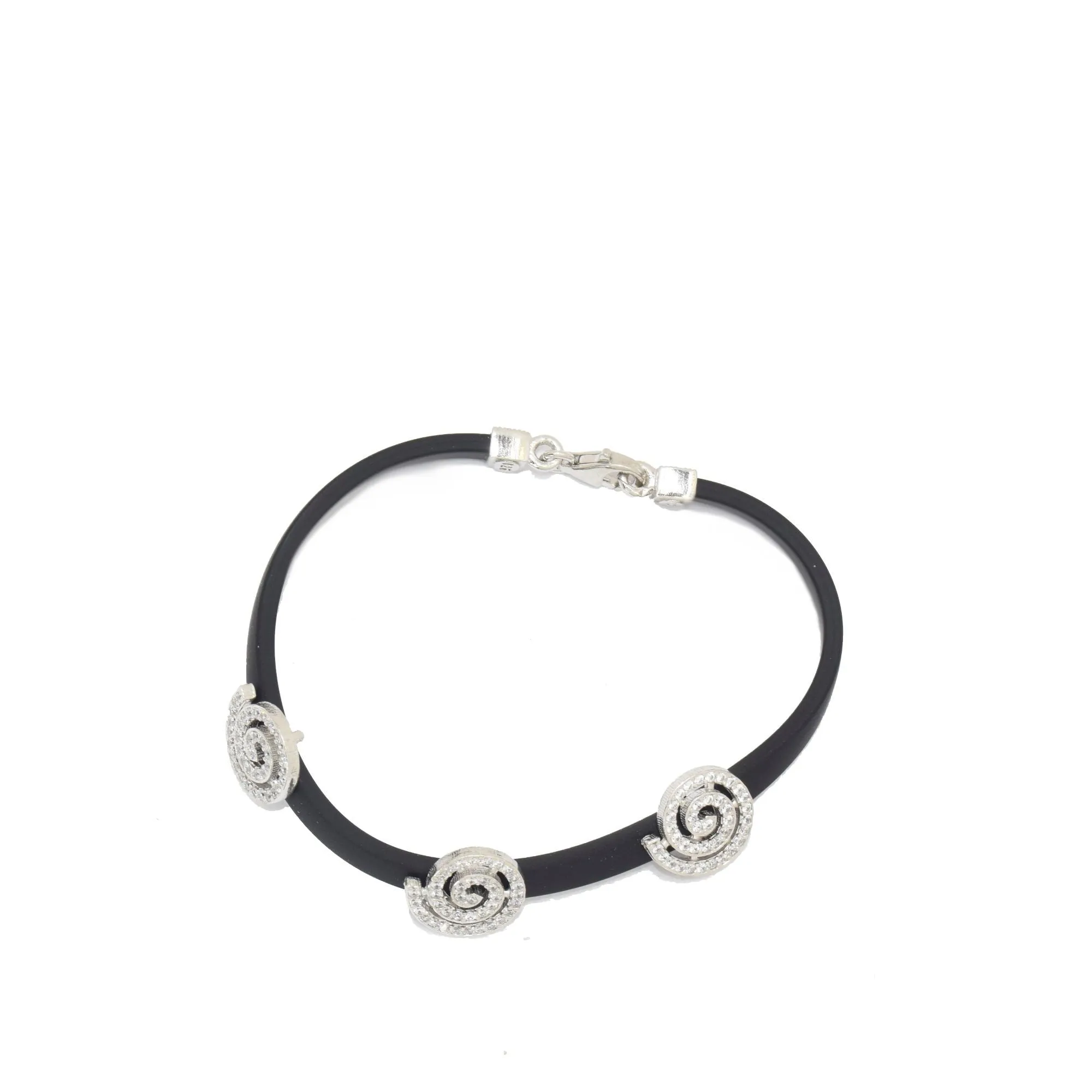 Sparkling Spiral Silver Rubber Bracelet