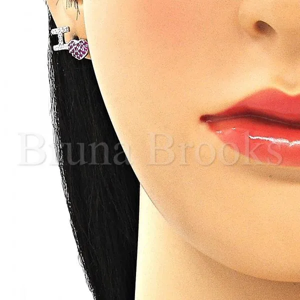 Sterling Silver 02.371.0001 Stud Earring, Heart Design, with Ruby and White Cubic Zirconia, Polished Finish, Rhodium Tone