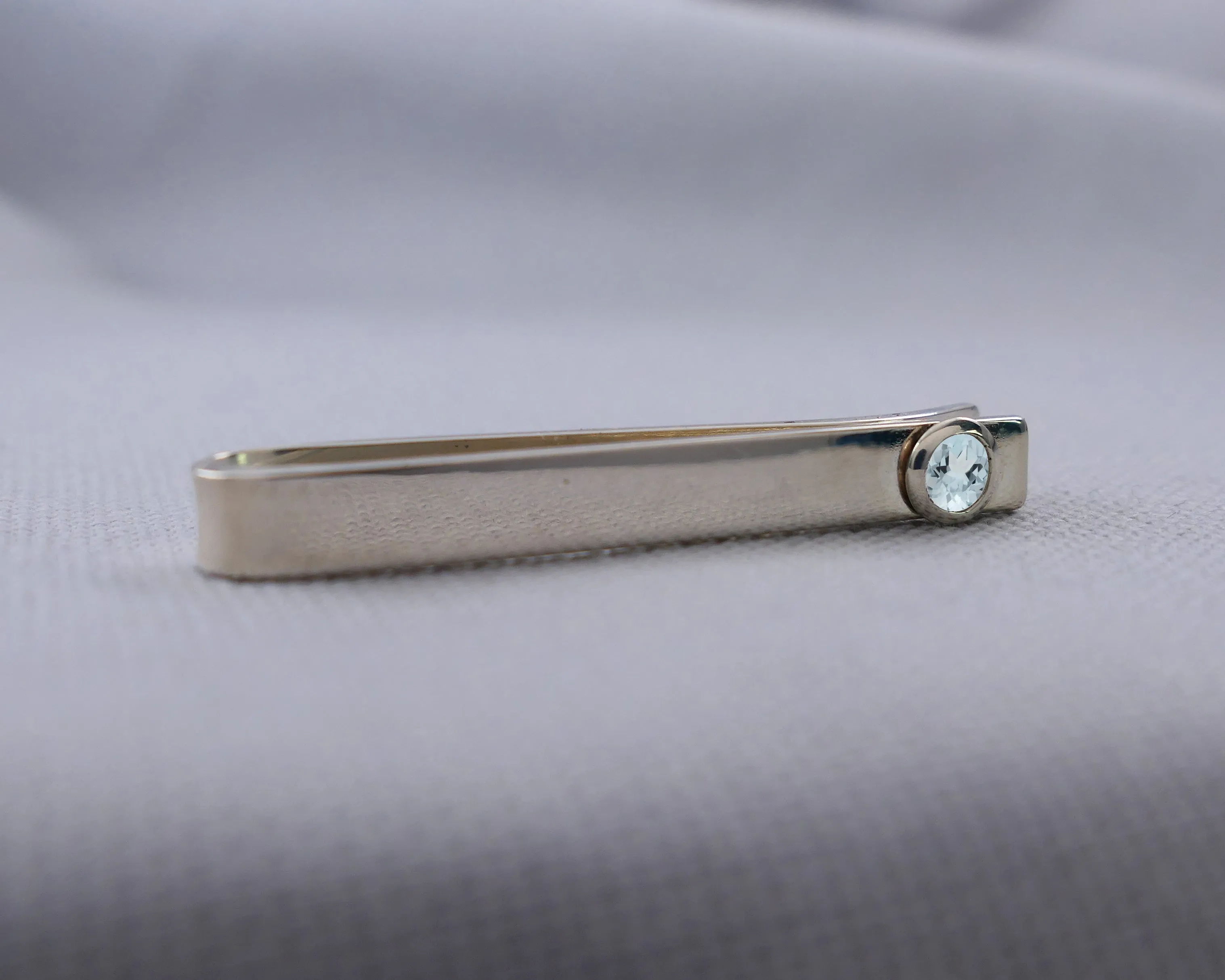 Sterling Silver Aquamarine Bezel Set Slide Tie Bar
