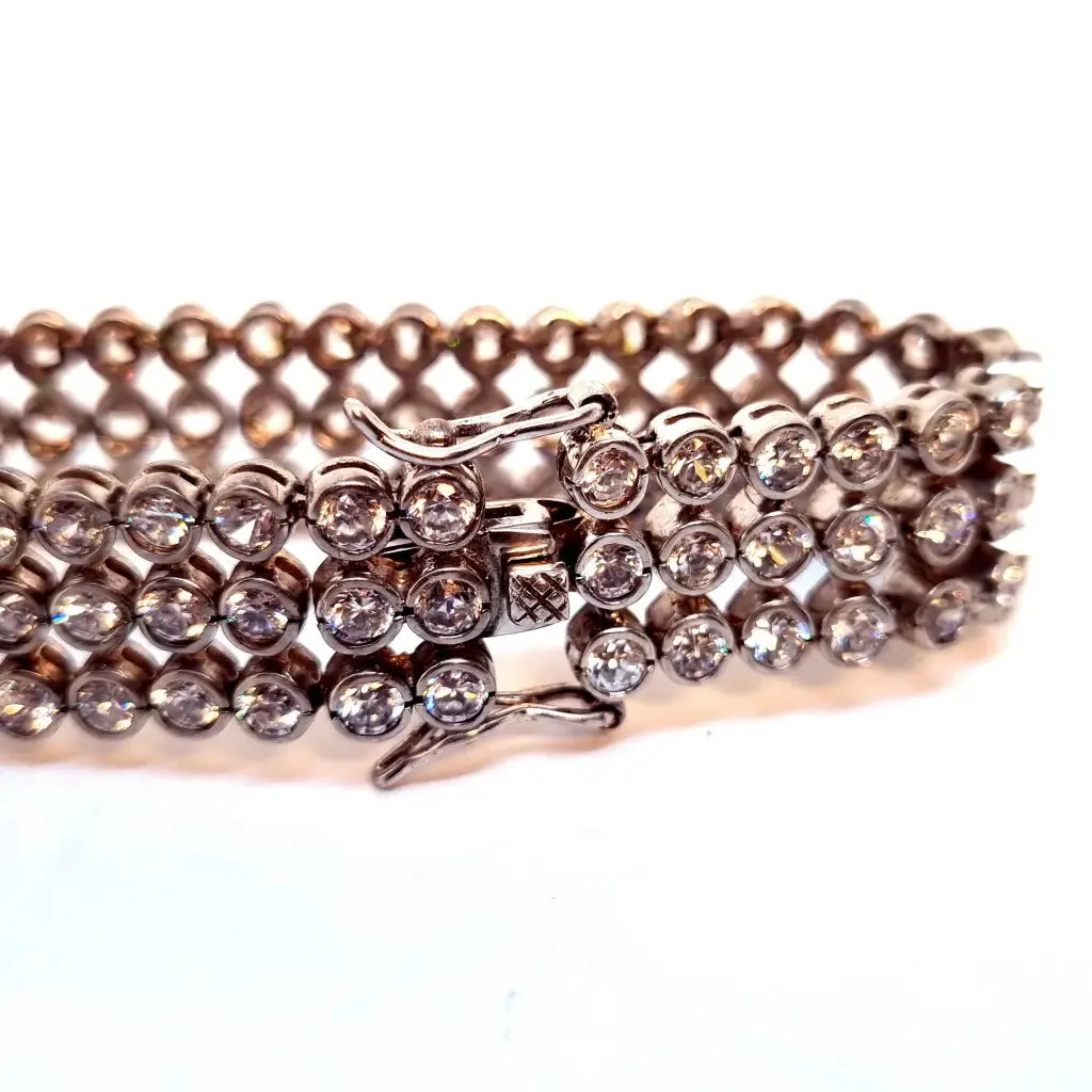 Sterling silver bracelet, zircon bracelet, double clasp bracelet.