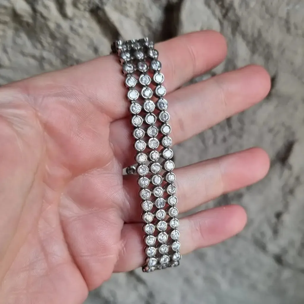 Sterling silver bracelet, zircon bracelet, double clasp bracelet.