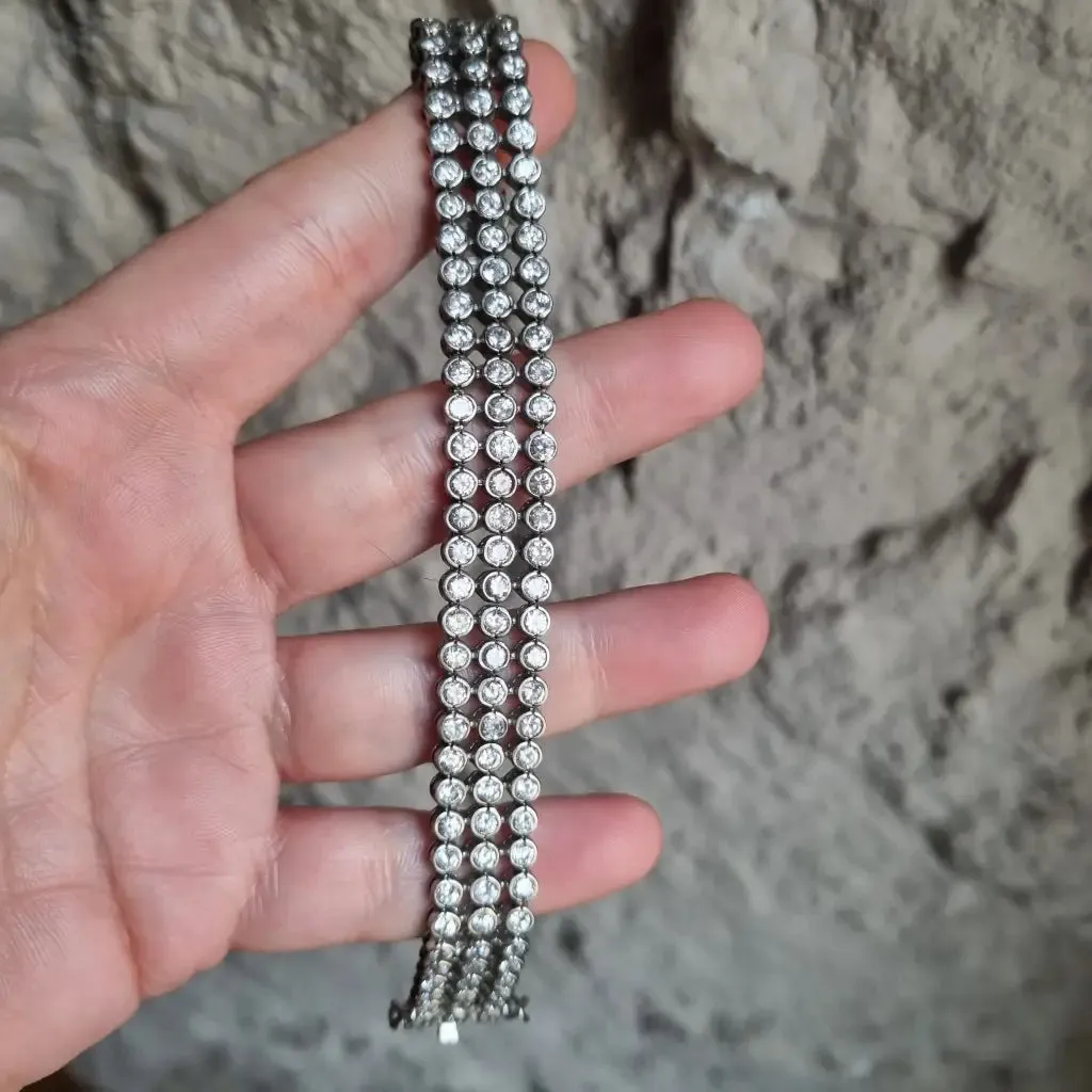 Sterling silver bracelet, zircon bracelet, double clasp bracelet.