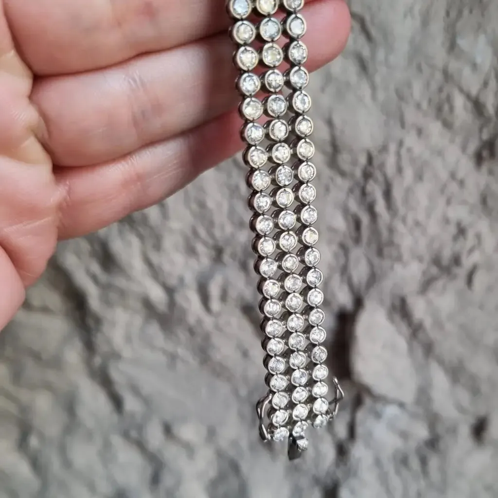 Sterling silver bracelet, zircon bracelet, double clasp bracelet.