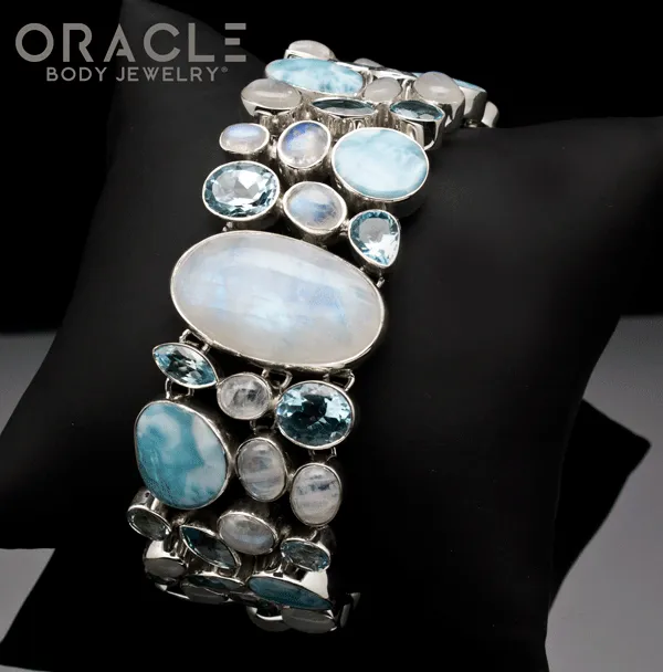 Sterling Silver Moonstone Bracelet With Larimar and Topaz Accents