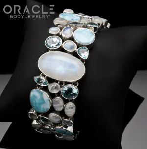 Sterling Silver Moonstone Bracelet With Larimar and Topaz Accents