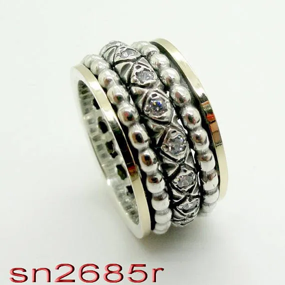 Swivel Silver & 9k Gold With Zircon Ring