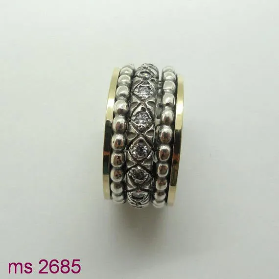 Swivel Silver & 9k Gold With Zircon Ring