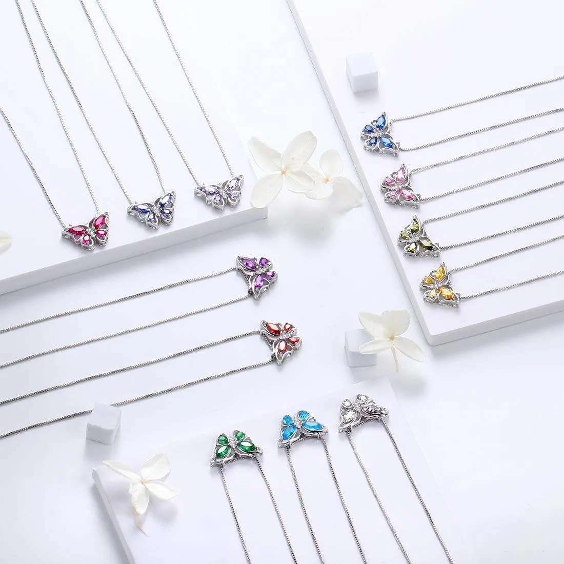 Tokyo Mart Butterfly Pendant Necklace Birthstone March Aquamarine Women Girls Jewelry Birthday Gift